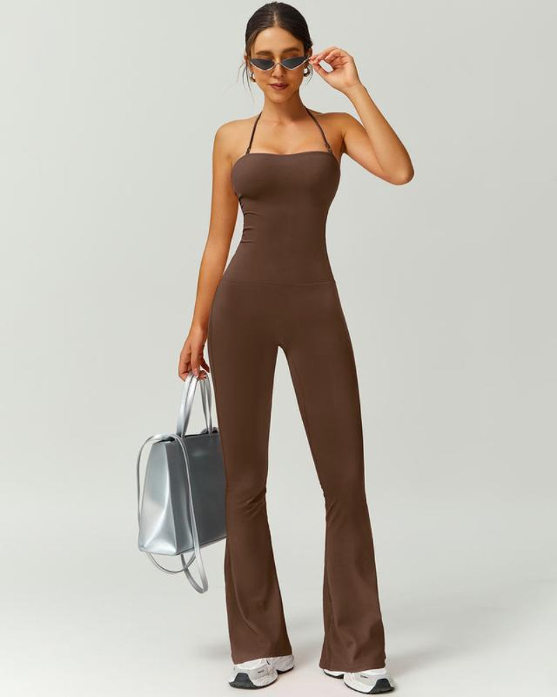 Halter Neck Bodycon Flare Jumpsuit with Butt Lift Flow - Photo 1