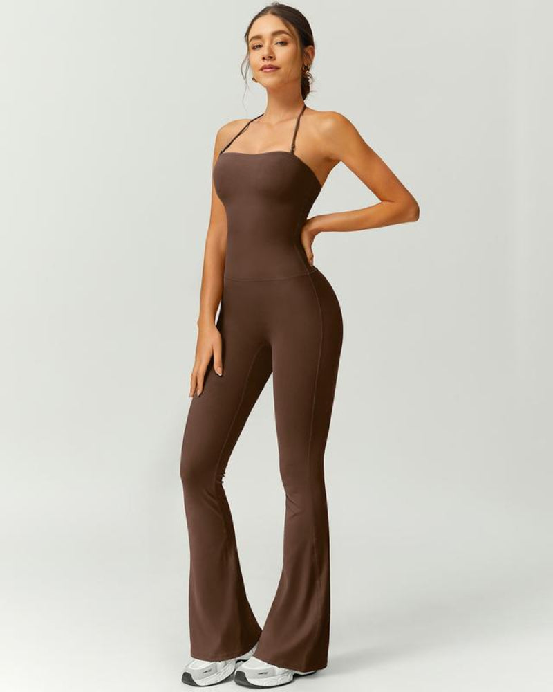 Halter Neck Bodycon Flare Jumpsuit with Butt Lift Flow - Photo 12