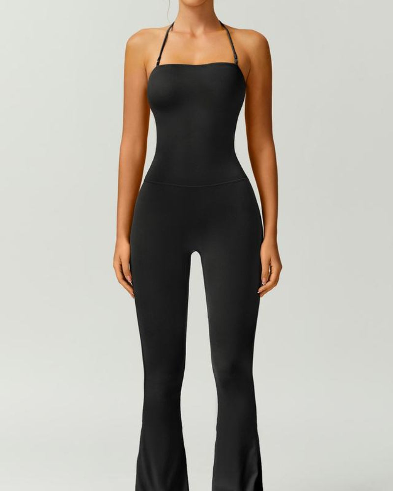 Halter Neck Bodycon Flare Jumpsuit with Butt Lift Flow - Photo 14