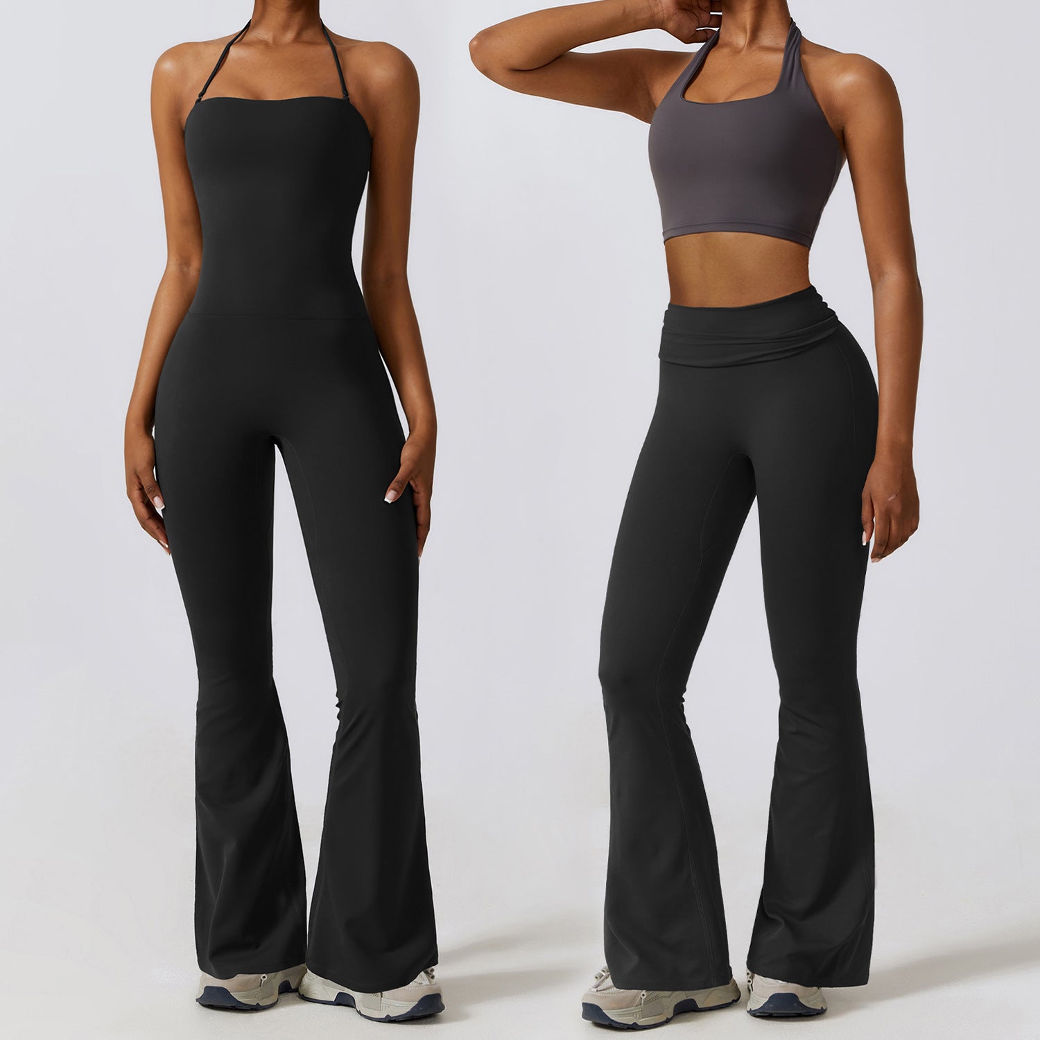 Halter Neck Bodycon Flare Jumpsuit with Butt Lift Flow - Photo 22