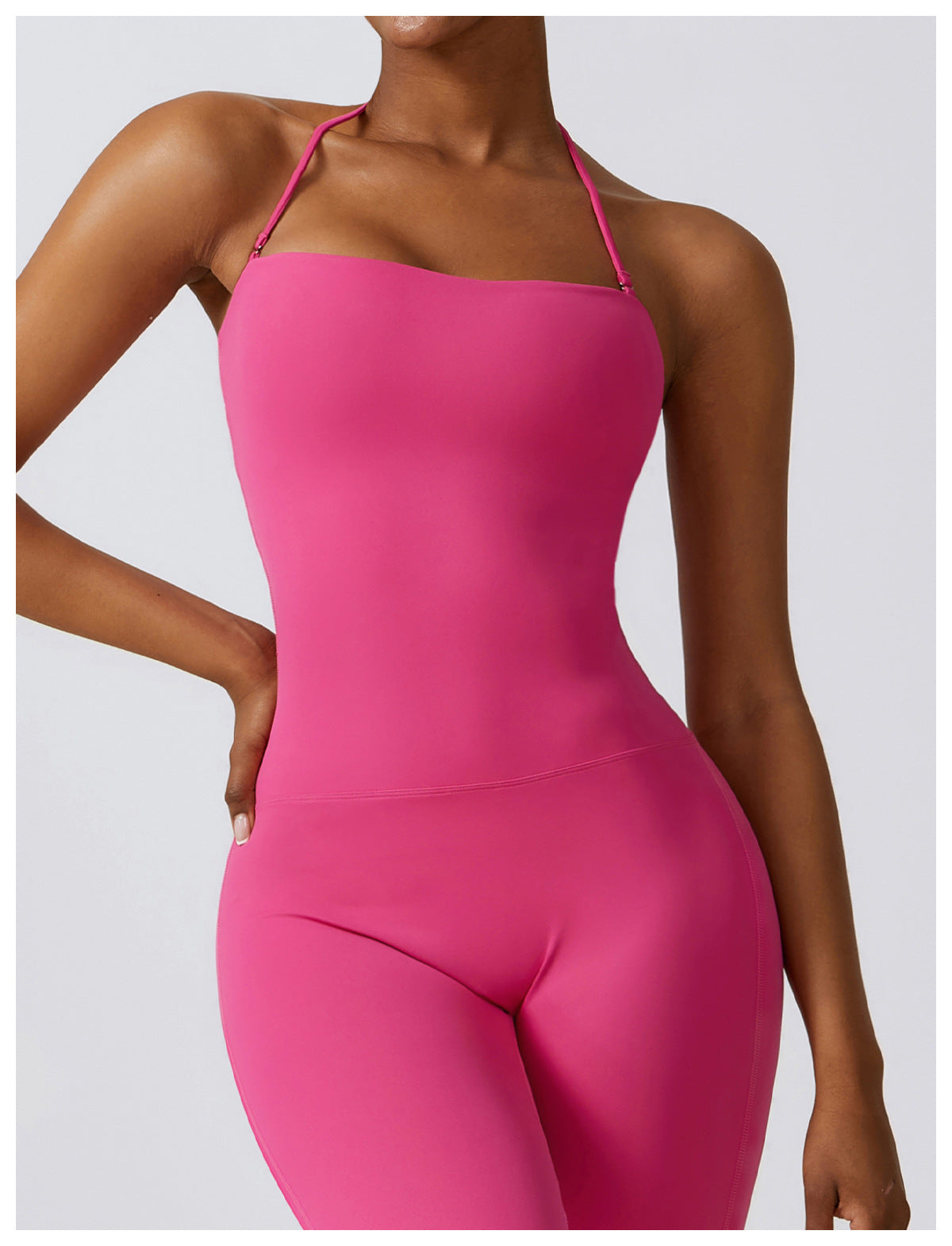 Halter Neck Bodycon Flare Jumpsuit with Butt Lift Flow - Photo 5