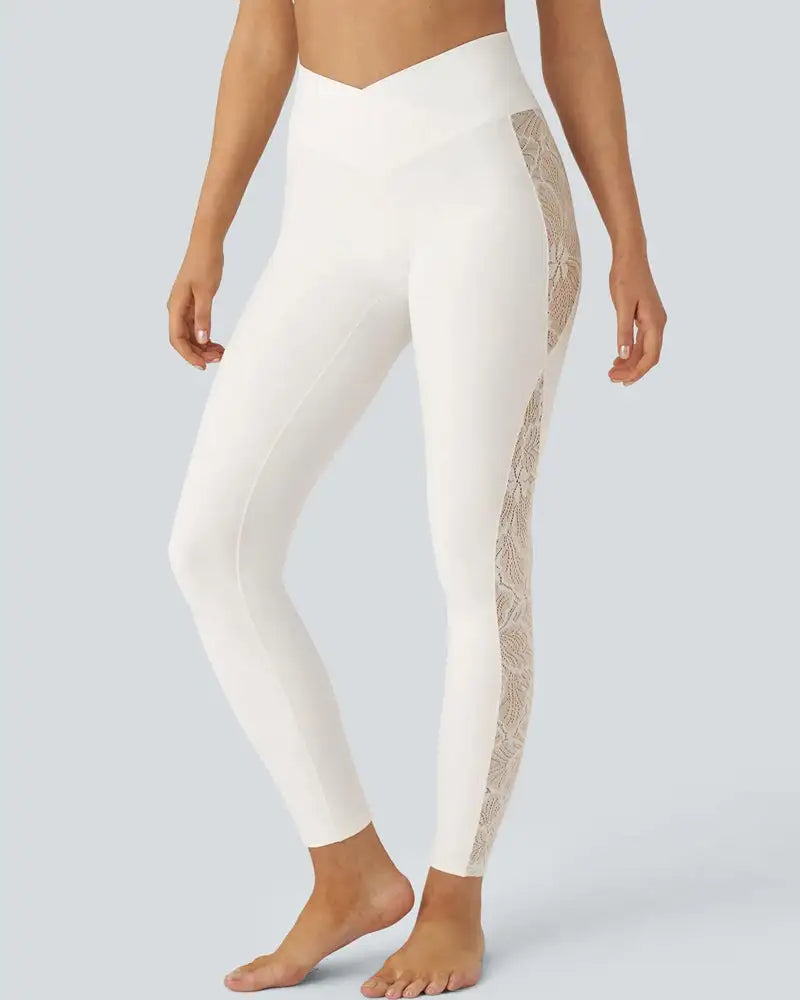 High-Waist Crossover Lace Panel Butt-Lift Leggings Veil - Photo 3