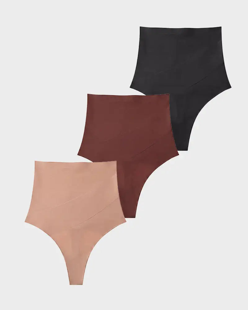 High-Waist Mesh Tummy Control Thong 3-Pack - Photo 1