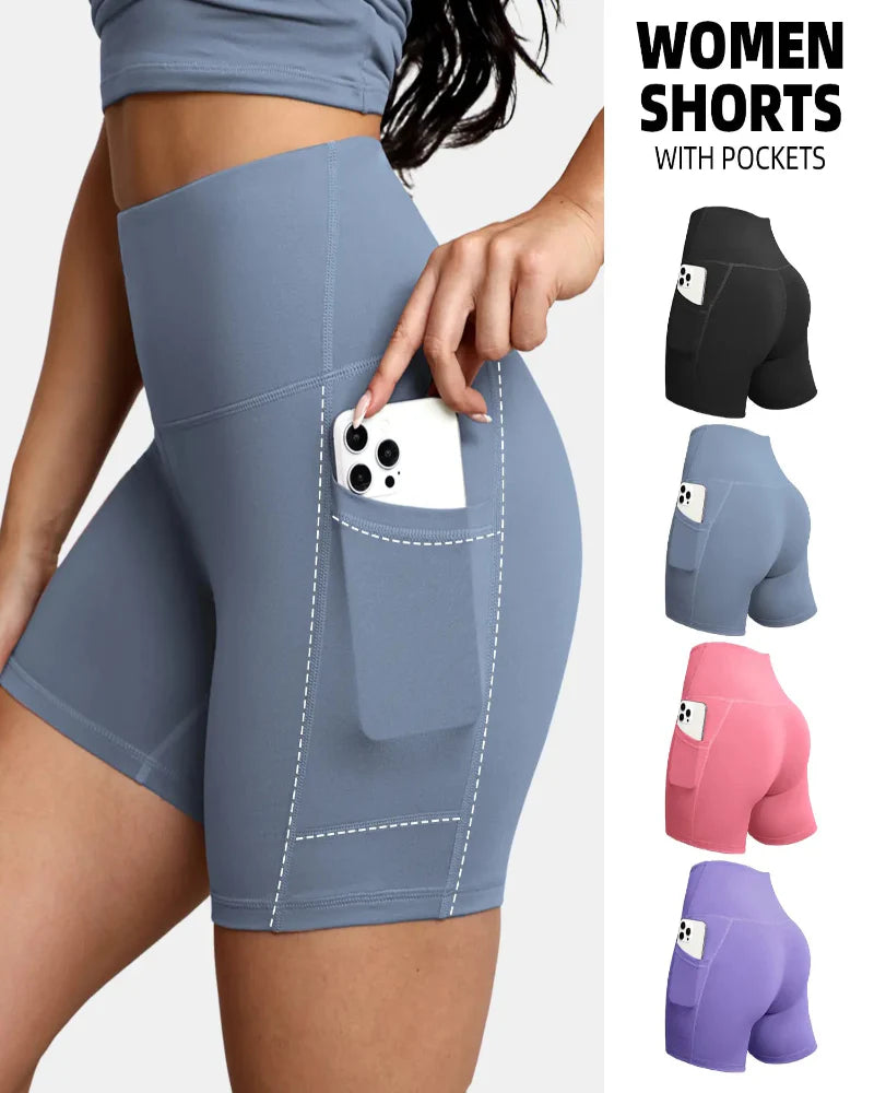 High-Waist Tummy Control Athletic Shorts with Pockets Dash - Photo 5