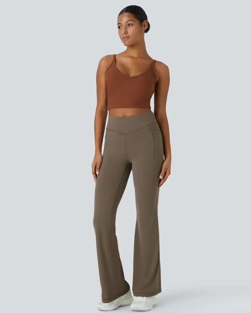 High-Waist Tummy Control Flare Leggings with Pockets Curve - Photo 3