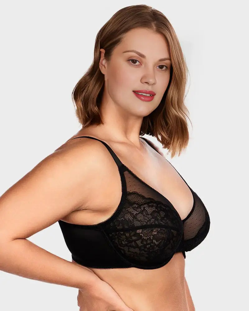 Lace Trim Full Coverage Minimizer Bra Petal - Photo 12