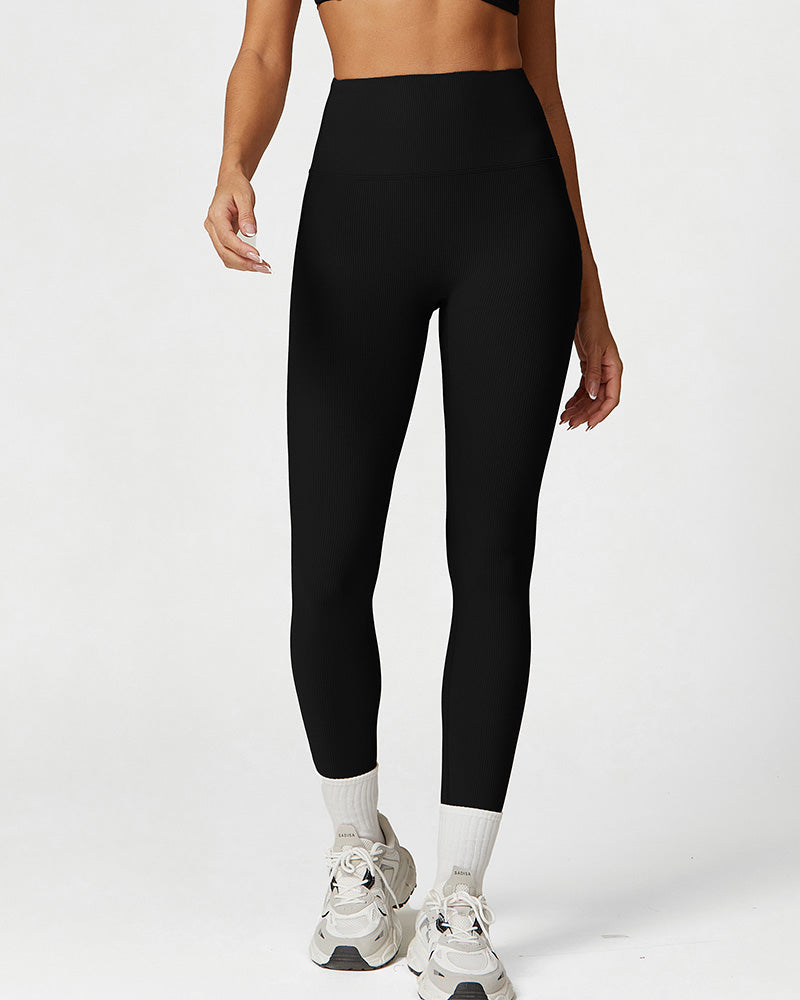 Ribbed High-Waist Tummy Control Butt-Lift Leggings Ridge - Photo 3