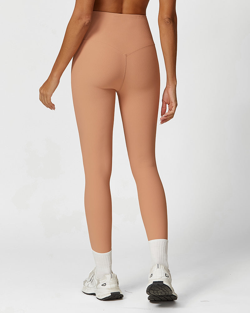 Ribbed High-Waist Tummy Control Butt-Lift Leggings Ridge - Photo 5