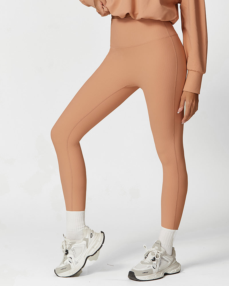 Ribbed High-Waist Tummy Control Butt-Lift Leggings Ridge - Photo 8