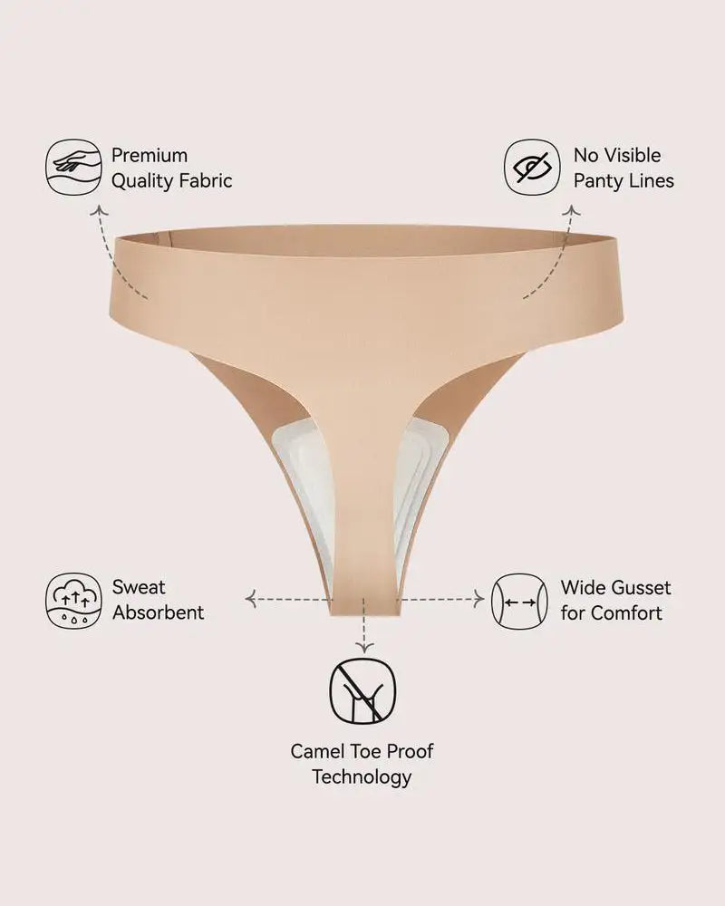 Seamless Camel-Toe Cover Thong Panties 5-Pack - Photo 12
