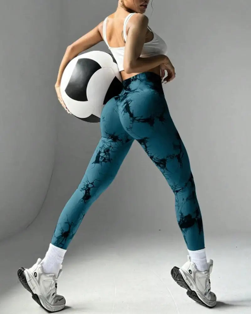 Tie-Dye Wide Waistband Sports Leggings Tidal - Photo 11