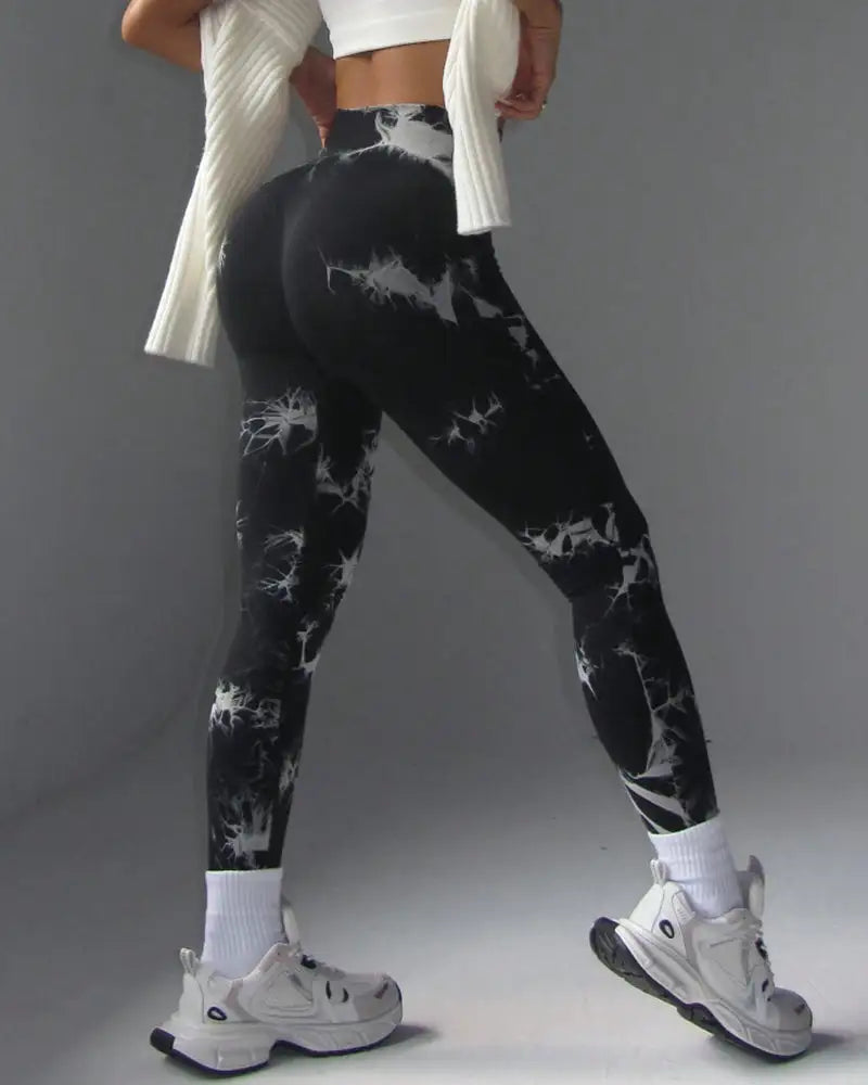 Tie-Dye Wide Waistband Sports Leggings Tidal - Photo 17