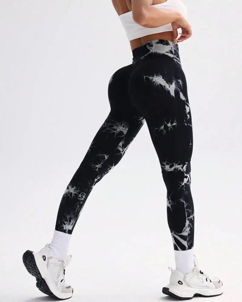 Tie-Dye Wide Waistband Sports Leggings Tidal - Photo 18