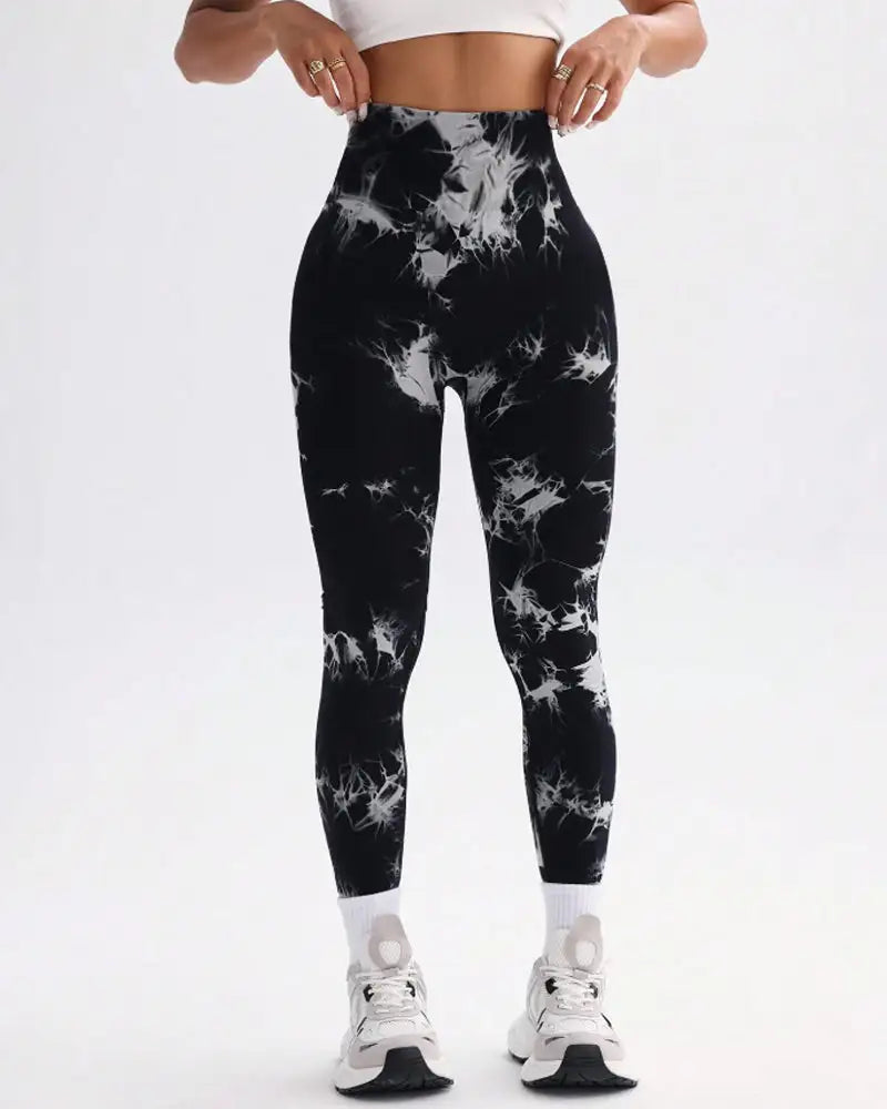 Tie-Dye Wide Waistband Sports Leggings Tidal - Photo 19