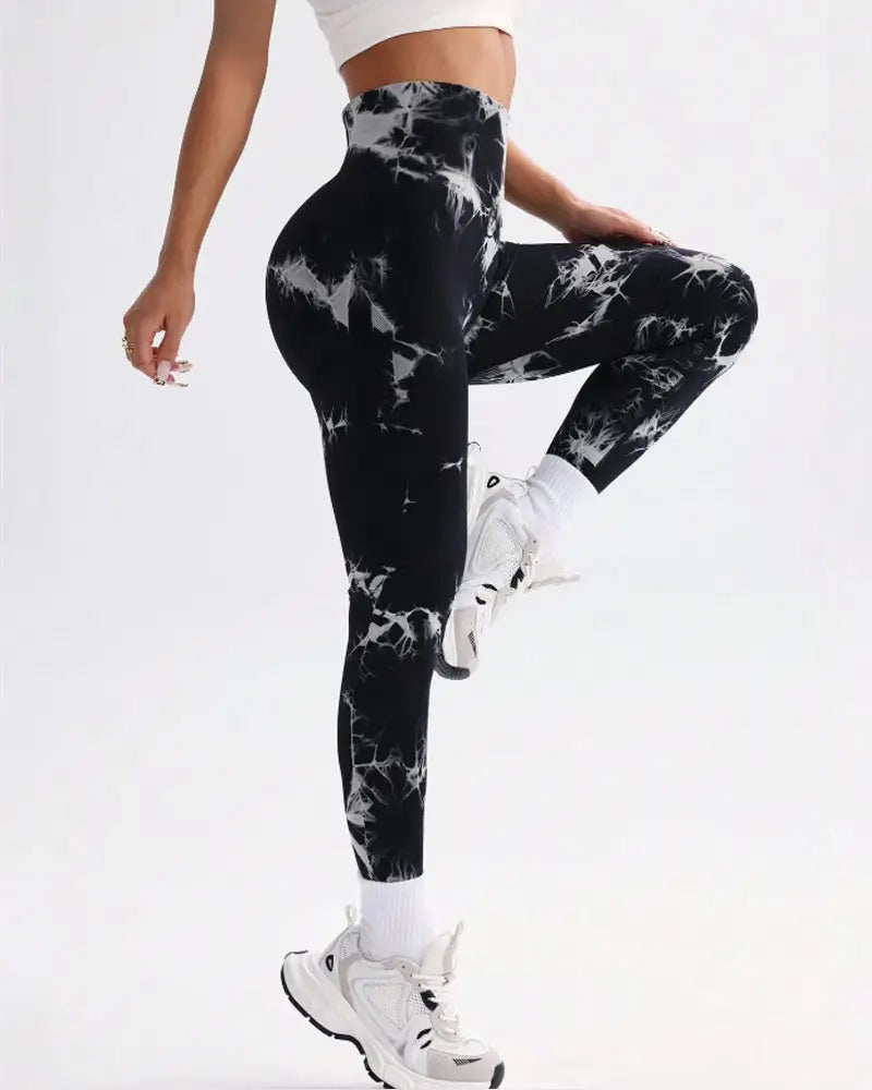 Tie-Dye Wide Waistband Sports Leggings Tidal - Photo 20