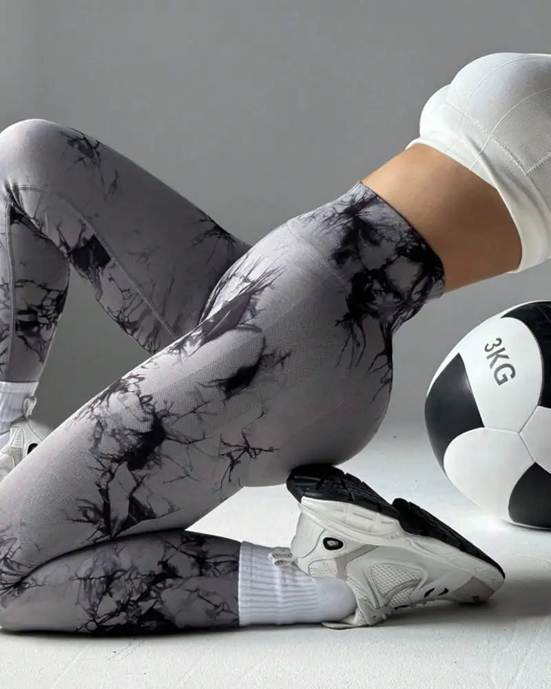 Tie-Dye Wide Waistband Sports Leggings Tidal - Photo 22