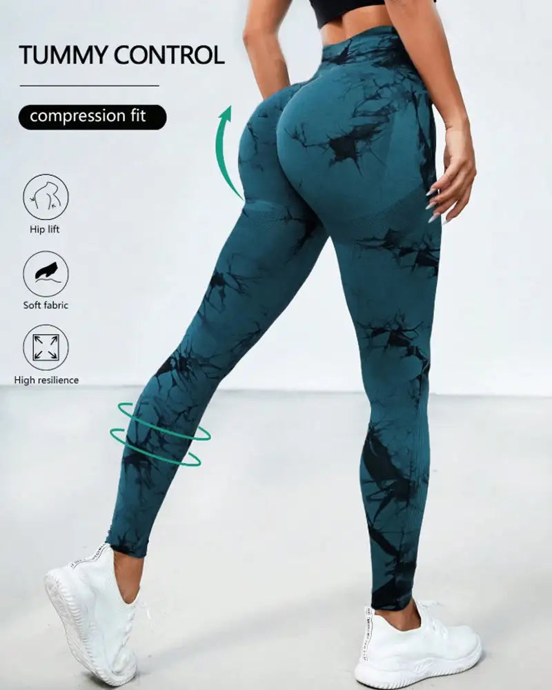Tie-Dye Wide Waistband Sports Leggings Tidal - Photo 4