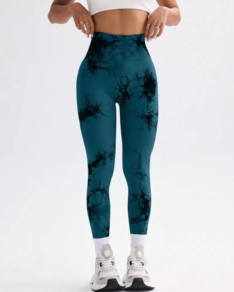 Tie-Dye Wide Waistband Sports Leggings Tidal - Photo 8