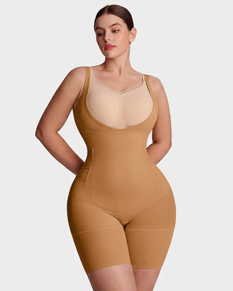 U-neck no-cup mid-thigh shaping bodysuit - image 10