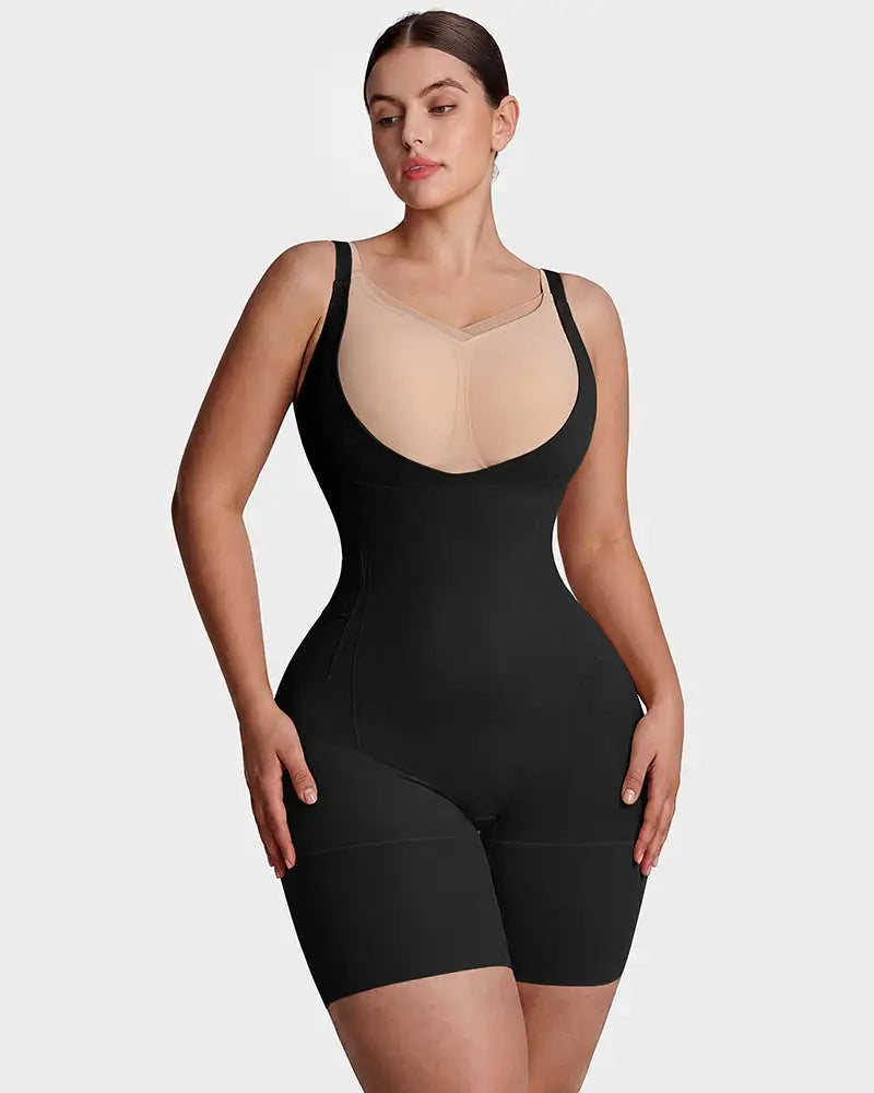 U-neck no-cup mid-thigh shaping bodysuit - image 13