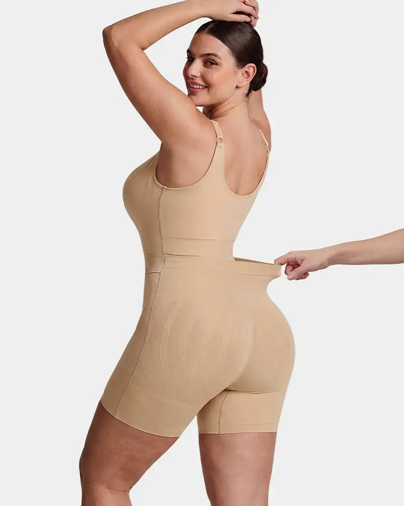 U-neck no-cup mid-thigh shaping bodysuit - image 16