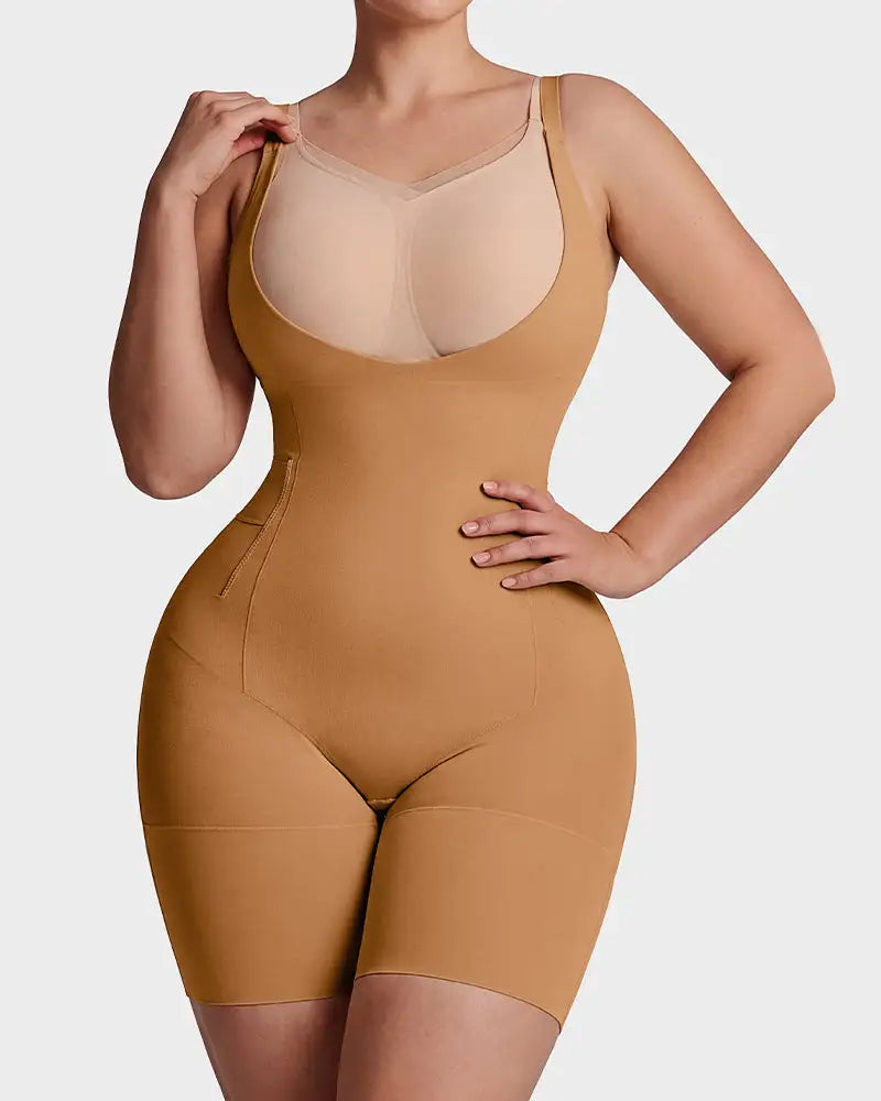 U-neck no-cup mid-thigh shaping bodysuit - image 19