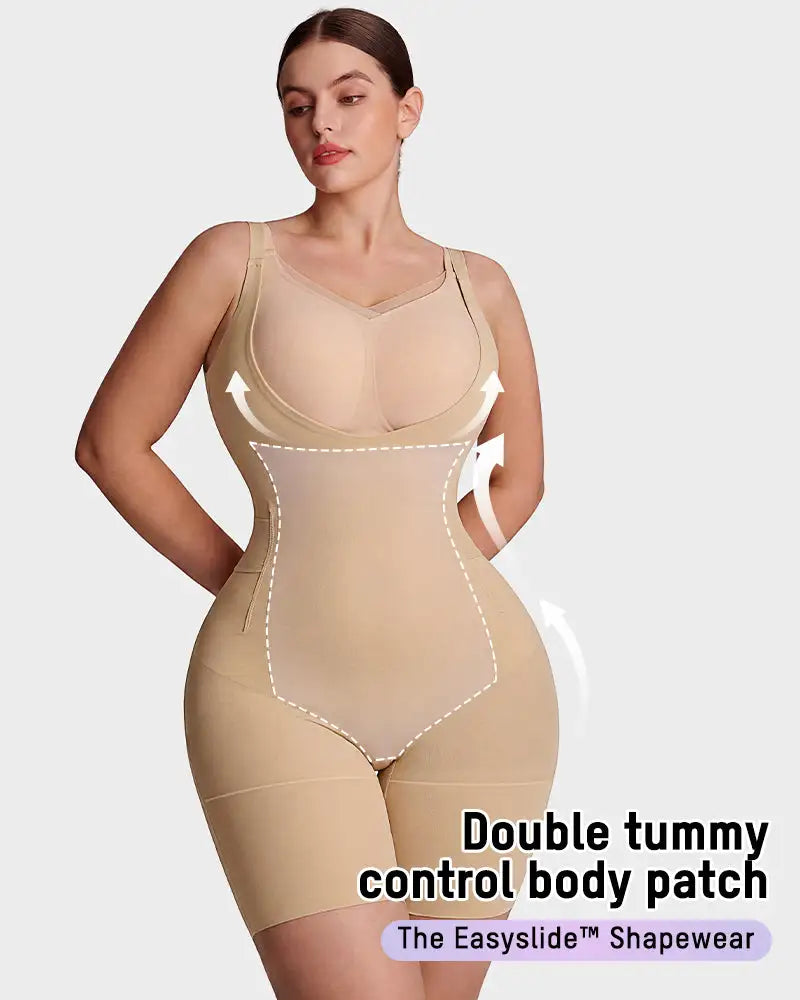 U-neck no-cup mid-thigh shaping bodysuit - image 3
