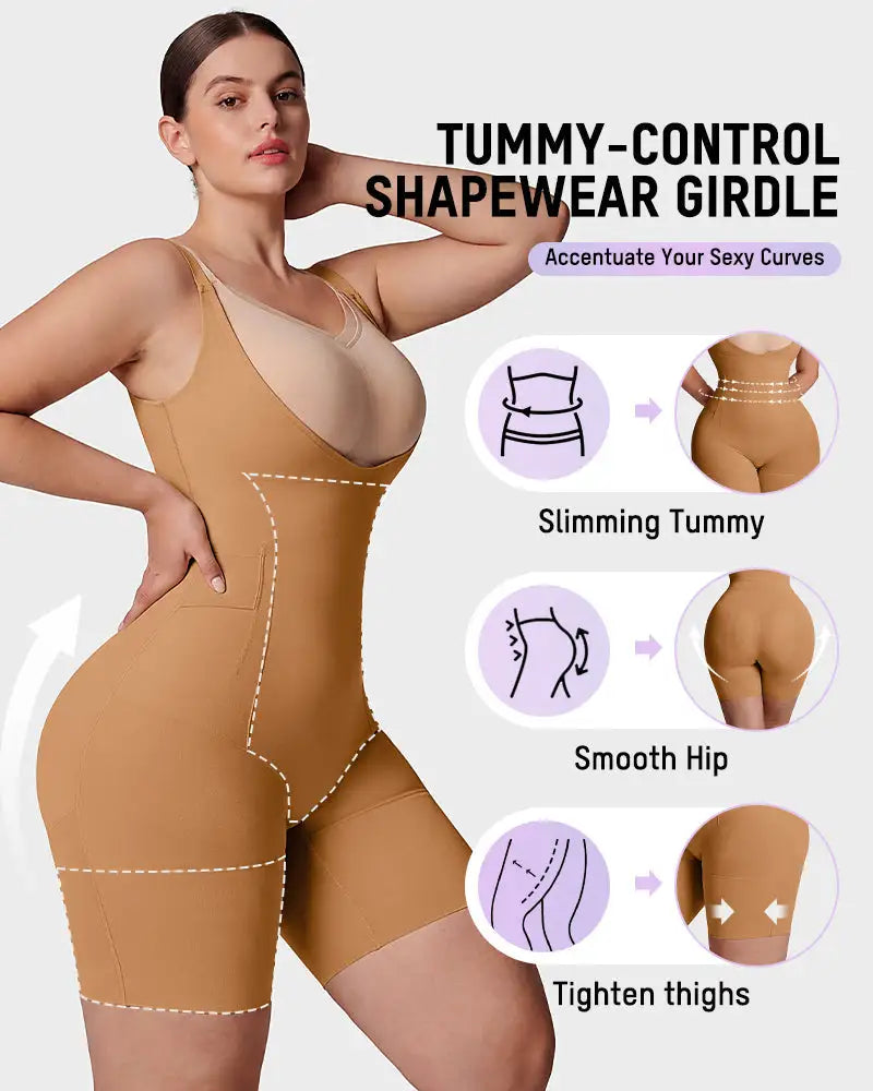 U-neck no-cup mid-thigh shaping bodysuit - image 6