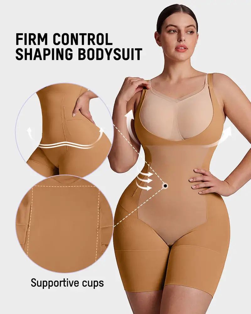 U-neck no-cup mid-thigh shaping bodysuit - image 7