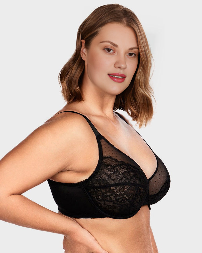 Lace Trim Full Coverage Minimizer Bra Petal