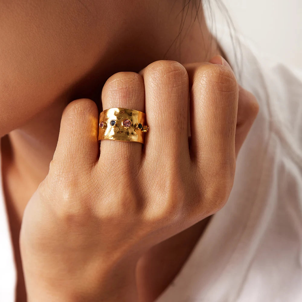 Celestial Glow Hammered Gold Ring