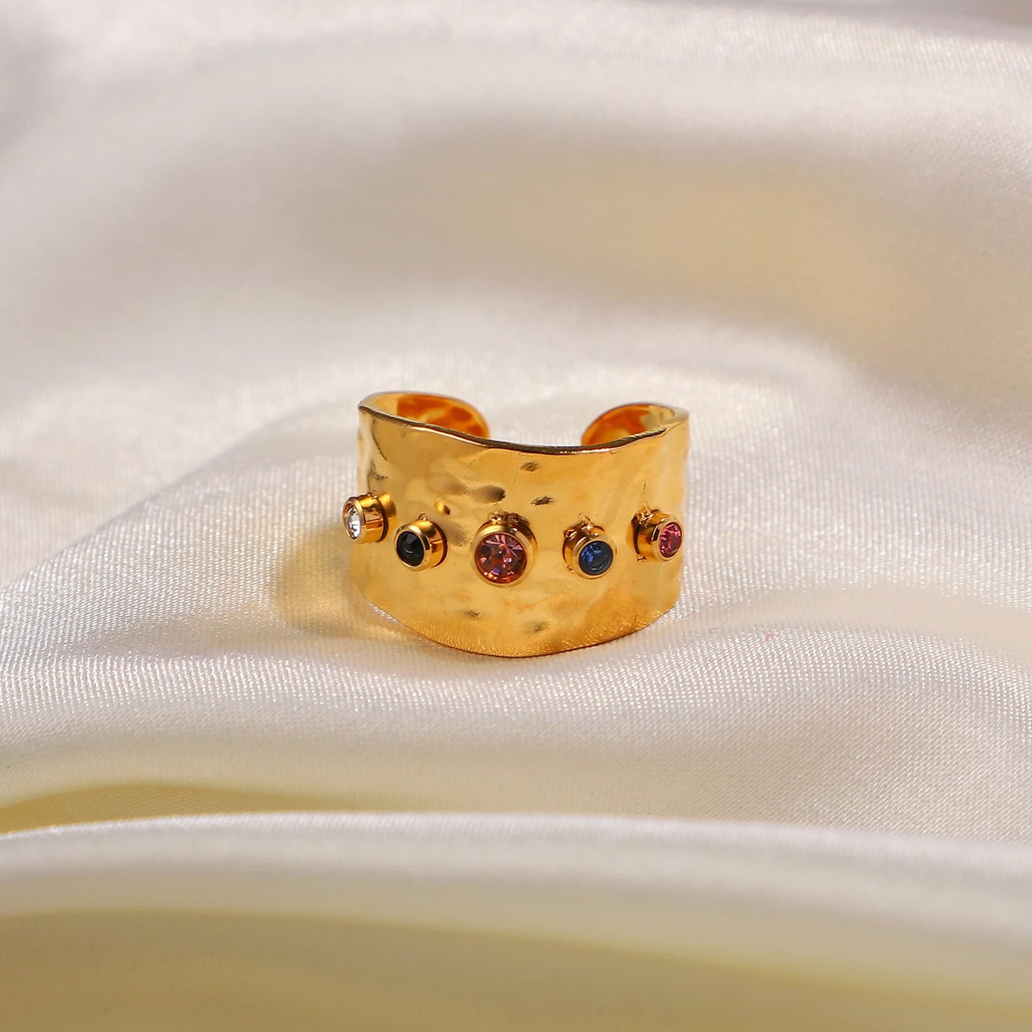 Celestial Glow Hammered Gold Ring