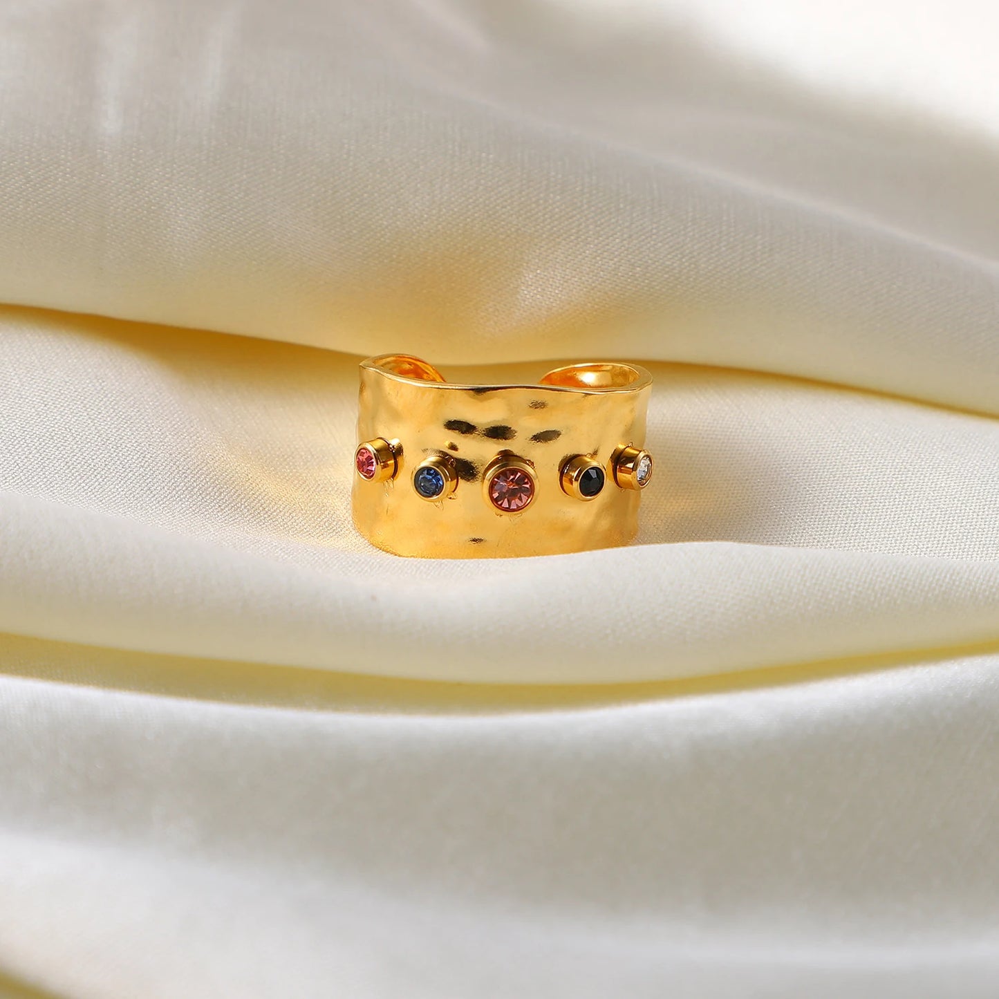 Celestial Glow Hammered Gold Ring