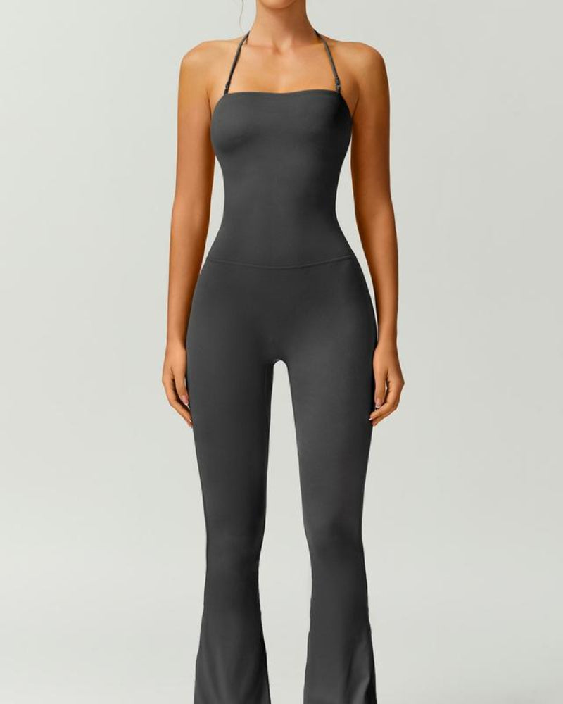 Halter Neck Bodycon Flare Jumpsuit with Butt Lift Flow - Photo 10