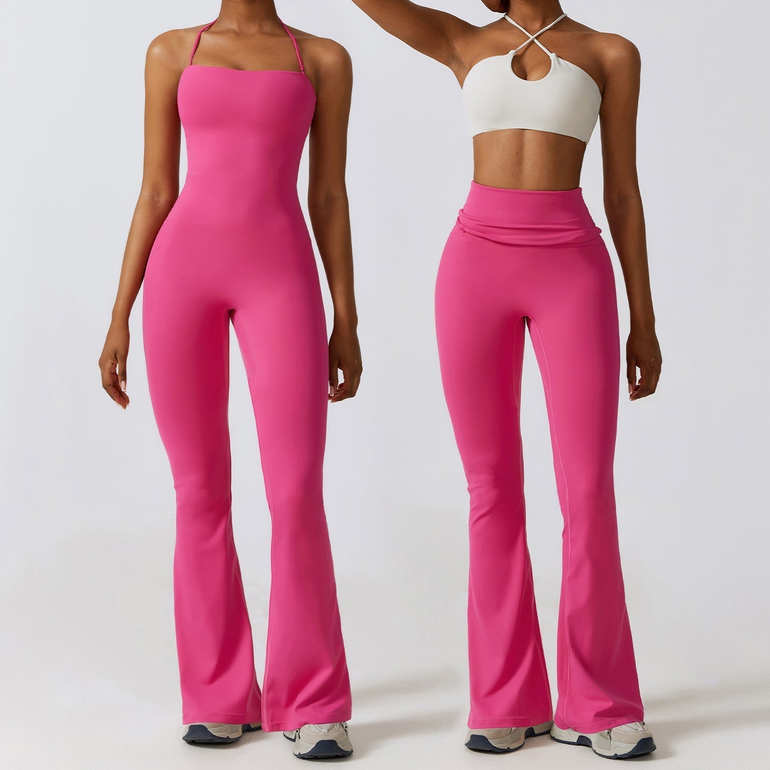 Halter Neck Bodycon Flare Jumpsuit with Butt Lift Flow - Photo 2
