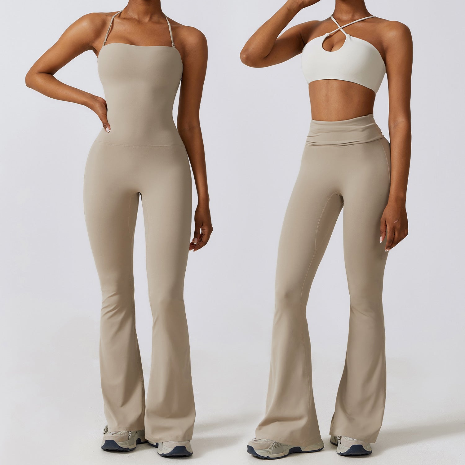 Halter Neck Bodycon Flare Jumpsuit with Butt Lift Flow - Photo 3