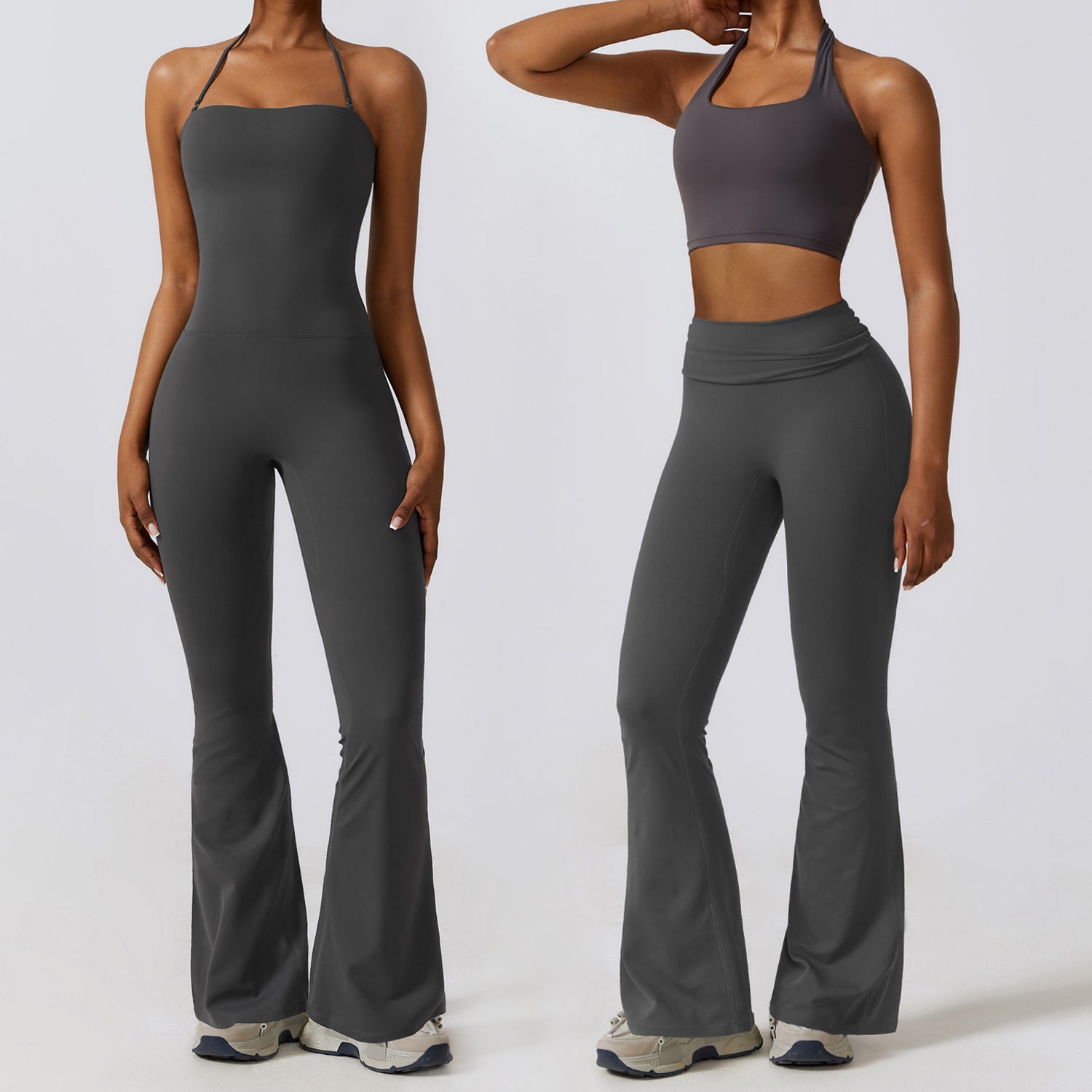 Halter Neck Bodycon Flare Jumpsuit with Butt Lift Flow - Photo 4