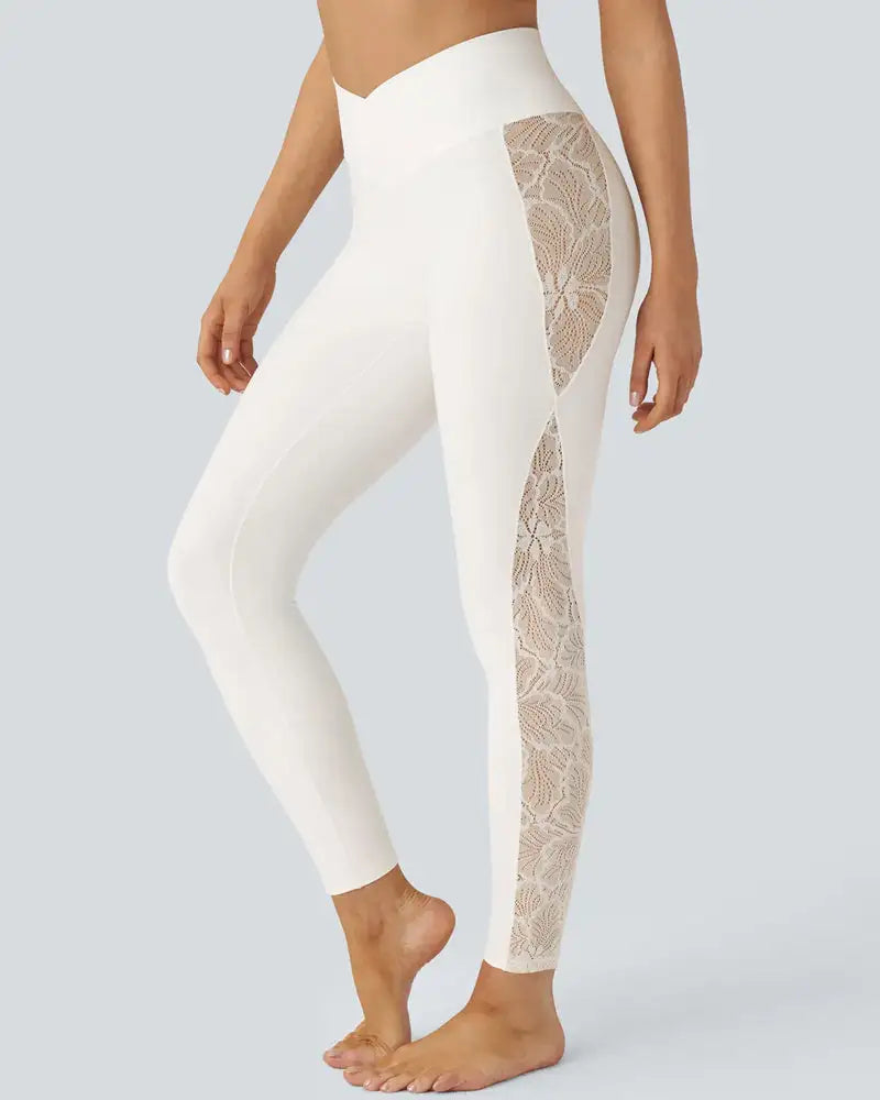 High-Waist Crossover Lace Panel Butt-Lift Leggings Veil - Photo 10