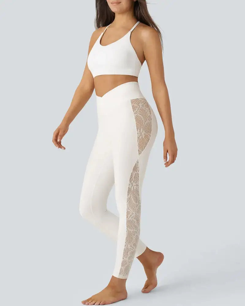High-Waist Crossover Lace Panel Butt-Lift Leggings Veil - Photo 4
