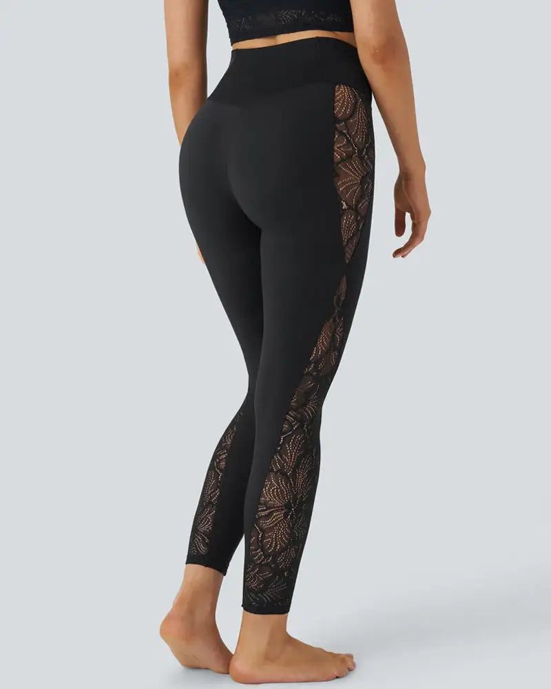 High-Waist Crossover Lace Panel Butt-Lift Leggings Veil - Photo 5