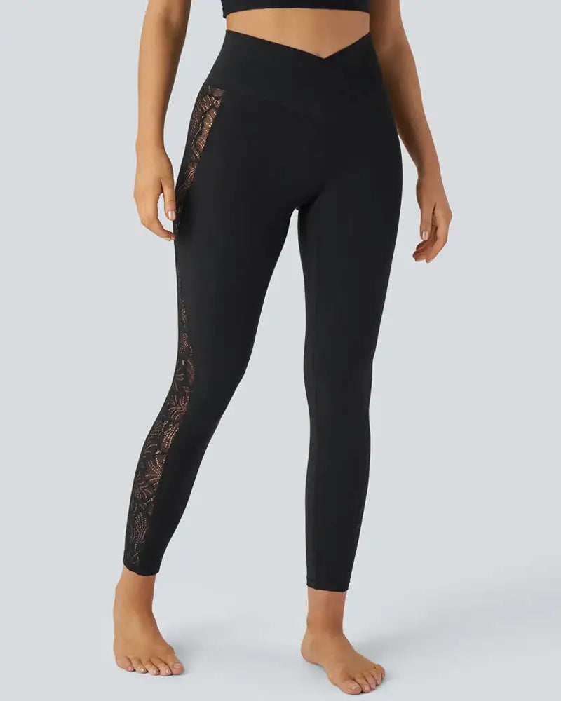 High-Waist Crossover Lace Panel Butt-Lift Leggings Veil - Photo 6