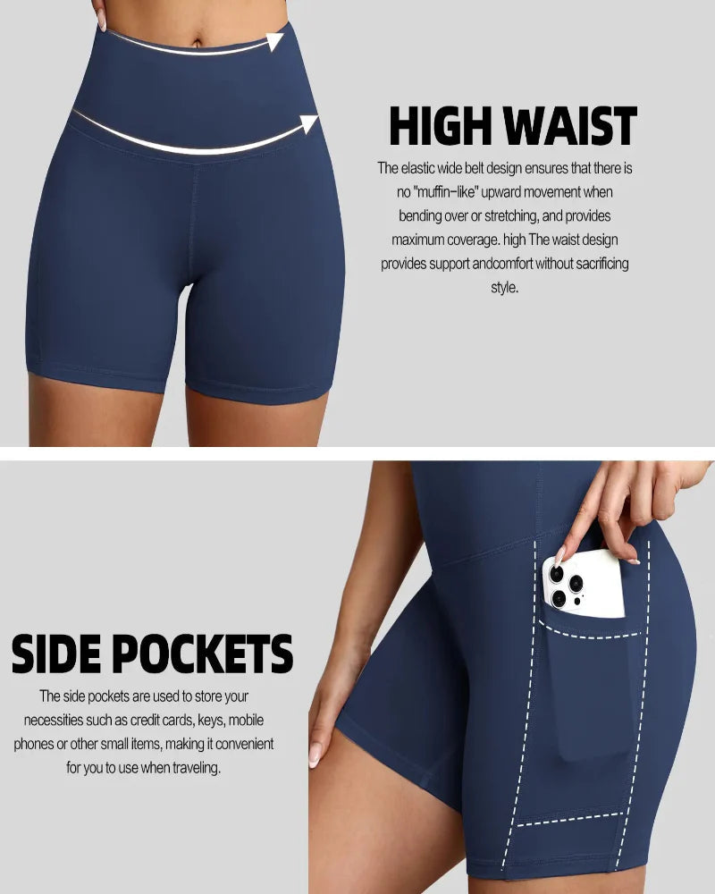 High-Waist Tummy Control Athletic Shorts with Pockets Dash - Photo 2