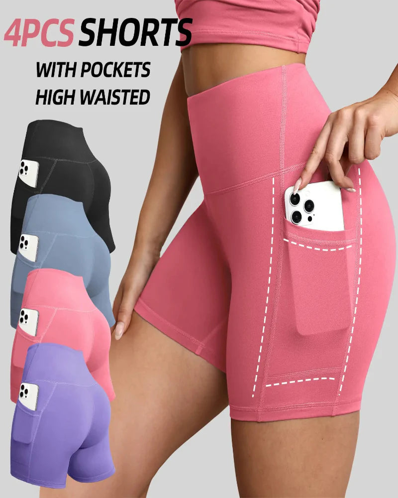 High-Waist Tummy Control Athletic Shorts with Pockets Dash - Photo 4
