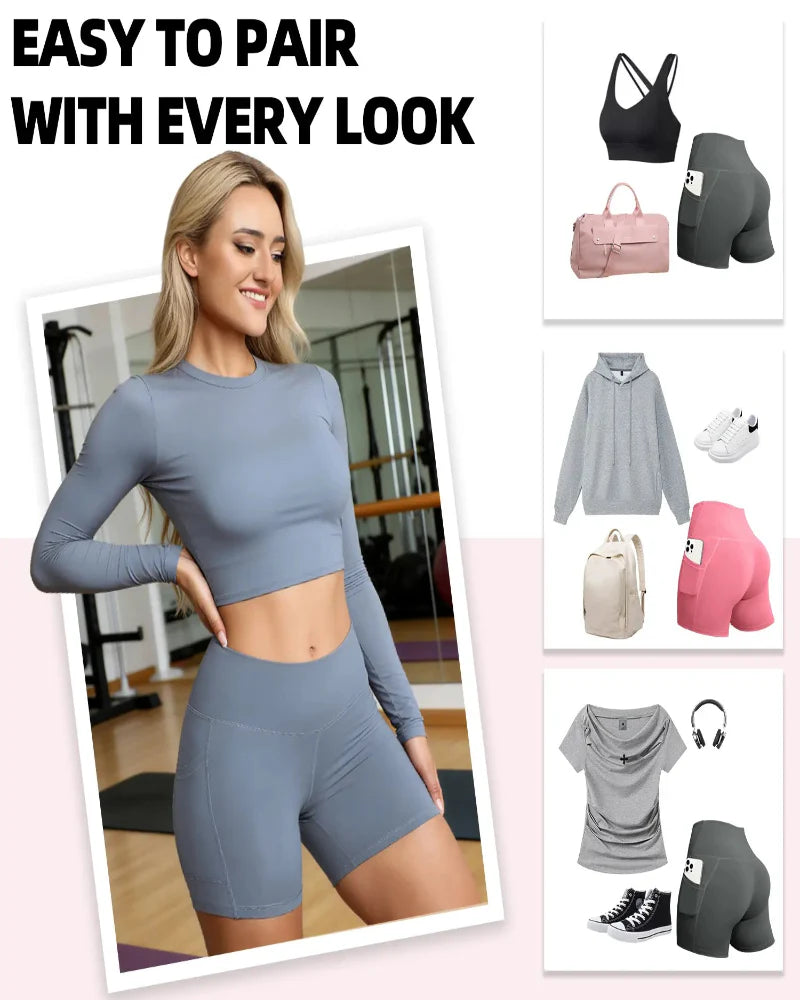 High-Waist Tummy Control Athletic Shorts with Pockets Dash - Photo 6