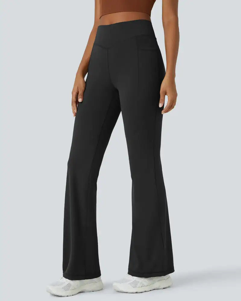 High-Waist Tummy Control Flare Leggings with Pockets Curve - Photo 1