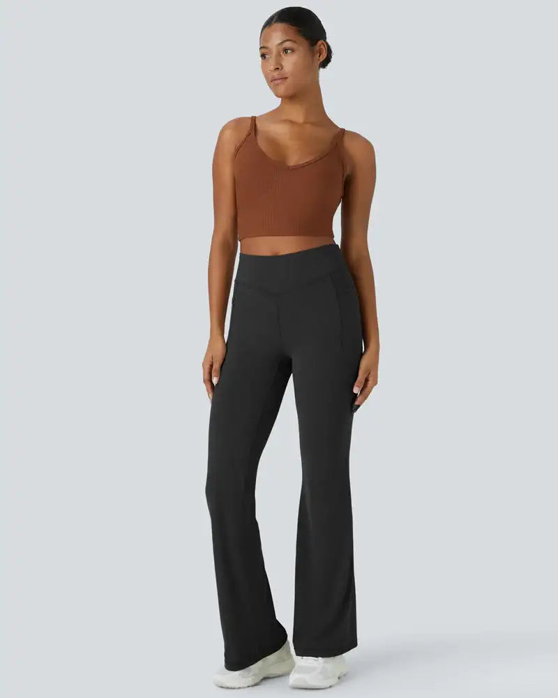 High-Waist Tummy Control Flare Leggings with Pockets Curve - Photo 7