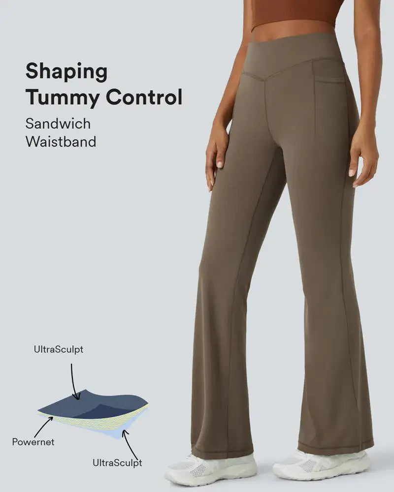 High-Waist Tummy Control Flare Leggings with Pockets Curve - Photo 8