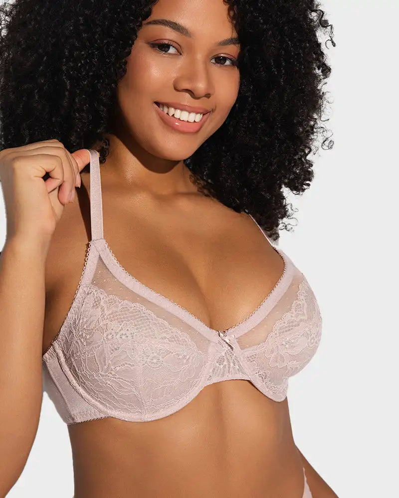 Lace Trim Full Coverage Minimizer Bra Petal - Photo 2