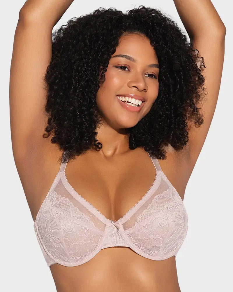 Lace Trim Full Coverage Minimizer Bra Petal - Photo 3