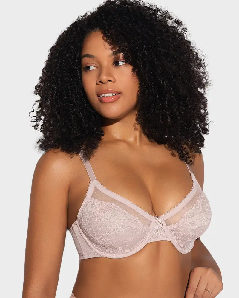 Lace Trim Full Coverage Minimizer Bra Petal - Photo 4